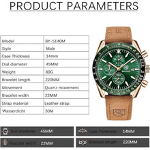 Load image into Gallery viewer, BENYAR Men&#39;s Watch Quartz Movement Chronograph 30M Waterproof Luminous Casual Sports Business Men&#39;s Leather Watch
