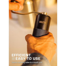 Load image into Gallery viewer, COLETTI Crag Manual Coffee Grinder — Hand Coffee Grinder — CNC Burr Precision Hand Grind, Heavy Duty for Travel, Camping, Hiking &amp; Adventure – Includes Brush [Black Coat]
