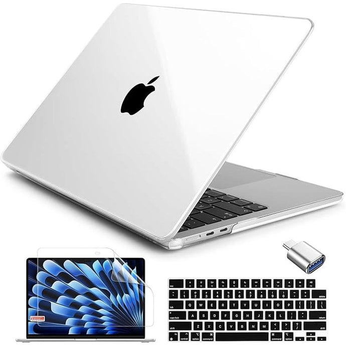 Batianda Compatible with New MacBook Air 15 inch Case 2024 M3 M2 Chip Model A3114/A2941, Hard Shell Case with Screen Protector TPU Keyboard Cover and OTG Adapter, Crystal Clear