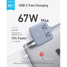Load image into Gallery viewer, Anker Nano Charging Station(67W Max), 6-in-1 USB C Power Strip for iPhone 15/14 ?MacBook, with Flat Plug and 5ft Thin Undetachable Extension Cord,2 AC&amp;2 USB A&amp;2 USB C, for Home&amp;Office(Ice Lake Blue)
