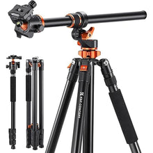Load image into Gallery viewer, K&amp;F Concept 90 inch/230cm Ultra High Camera Tripod,Horizontal Overhead Shooting Travel Tripods with Metal Ball Head 10KG Load Capacity,Detachable Monopod, for Indoor and Outdoor Use T254A7+BH-28L
