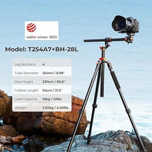 Load image into Gallery viewer, K&amp;F Concept 90 inch/230cm Ultra High Camera Tripod,Horizontal Overhead Shooting Travel Tripods with Metal Ball Head 10KG Load Capacity,Detachable Monopod, for Indoor and Outdoor Use T254A7+BH-28L
