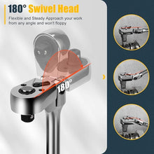 Load image into Gallery viewer, 3/8&quot; Drive Flex Head Ratchet, 72 Tooth Swivel Head Ratchet, Quick-Release, CR-V Steel, Flexible Ratchet Wrench with EVA Foam | 10 Inch Long
