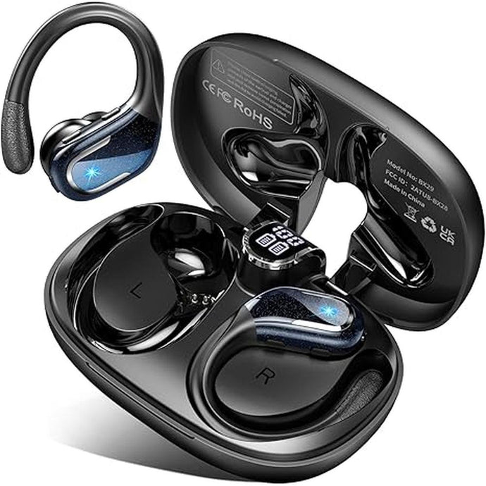 Wireless Earbud, 2024 Sport Wireless Bluetooth 5.3 Earbud with HiFi Stereo, 75H Over Ear Bud with Noise Cancelling Mic, IP7 Waterproof Bluetooth Headphones, LED Display, Button Control, for Running