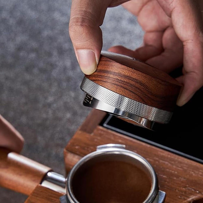 51mm Espresso Distributor Tool KNODOS Rosewood Coffee Distributor Stainless Steel 51 mm Distribution Tool Leveler with Adjustable Depth Premium Espresso Machine Accessories
