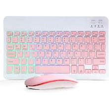 Load image into Gallery viewer, Bluetooth Keyboard and Mouse Combo for iPad - Rechargeable Wireless Keyboard &amp; Mouse with 7-Color Backlit Compatible with iPad 9th/8th Gen, iPad Pro/Air/Mini, iPhone14/13/12 Pro,(10 inch Pink)

