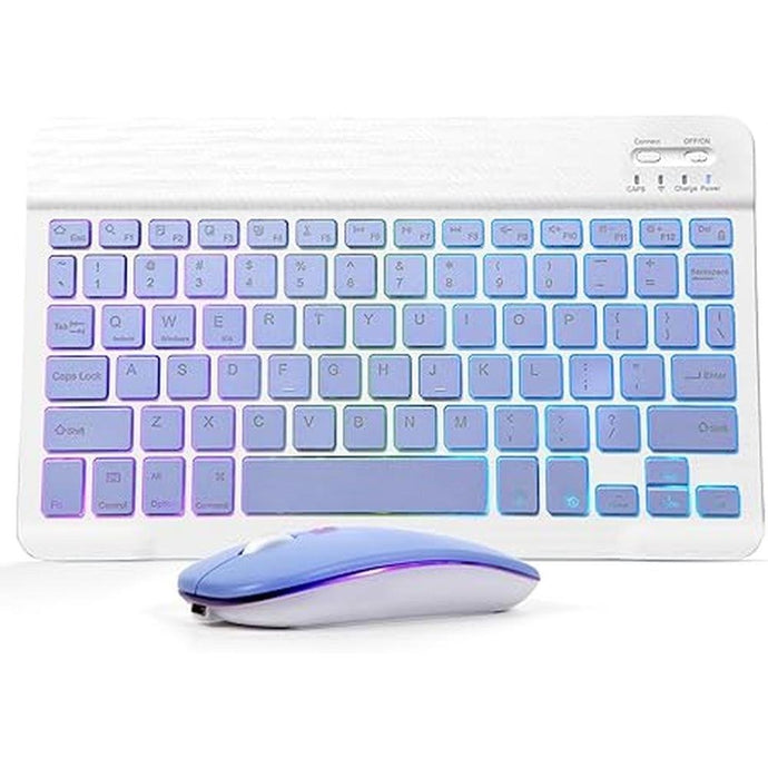 Bluetooth Keyboard and Mouse Combo for iPad - Rechargeable Wireless Keyboard & Mouse with 7-Color Backlit Compatible with iPad 9th/8th Gen, iPad Pro/Air/Mini, iPhone14/13/12 Pro, (10 inch Purple)