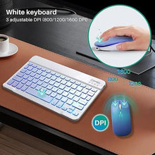 Load image into Gallery viewer, Bluetooth Keyboard and Mouse Combo for iPad - Rechargeable Wireless Keyboard &amp; Mouse with 7-Color Backlit Compatible with iPad 9th/8th Gen, iPad Pro/Air/Mini, iPhone14/13/12 Pro, (10 inch Purple)
