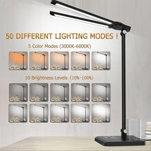 Load image into Gallery viewer, Dimmable LED Desk Lamp with USB Charging Port, 50 Lighting Modes Dual Swing Arm Architect Table Lamp Light Desk Lamp for Home Office Dorm Piano Nail
