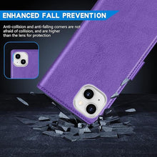 Load image into Gallery viewer, ZZXX for iPhone 15 Wallet Case with [RFID Blocking] Card Slot Kickstand Magnetic Closure Leather Flip Fold Protective Phone Case for iPhone 15 Case Wallet(Purple-6.1 inch)
