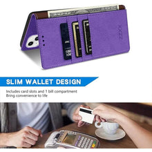 Load image into Gallery viewer, ZZXX for iPhone 15 Wallet Case with [RFID Blocking] Card Slot Kickstand Magnetic Closure Leather Flip Fold Protective Phone Case for iPhone 15 Case Wallet(Purple-6.1 inch)

