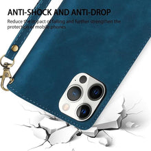 Load image into Gallery viewer, ZZXX for iPhone 15 Pro Max Case Wallet with [RFID Blocking] Card Slot Premium Soft PU Leather Folio Flip with Wrist Strap Protective Phone Cover for iPhone 15 Pro Max Wallet Case(Blue-6.7 inch)
