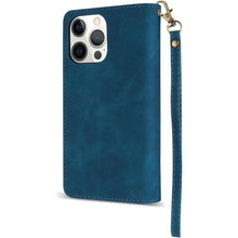 Load image into Gallery viewer, ZZXX for iPhone 15 Pro Max Case Wallet with [RFID Blocking] Card Slot Premium Soft PU Leather Folio Flip with Wrist Strap Protective Phone Cover for iPhone 15 Pro Max Wallet Case(Blue-6.7 inch)
