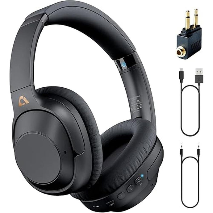 YMOO Bluetooth 5.2 Hybrid Active Noise Cancelling Headphones for Airplane Travel, Wired and Wireless ANC Headphones, 75H Playtime Over Ear Headphones, Bluetooth Headset with Mic for Adults