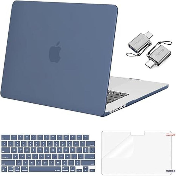 MOSISO Compatible with MacBook Air 15 inch Case 2025 2024 2023 Release M3 A3114 M2 A2941 Liquid Retina Display Touch ID, Plastic Hard Shell&Keyboard Cover&Screen Film&Type C Adapter, Steel Blue