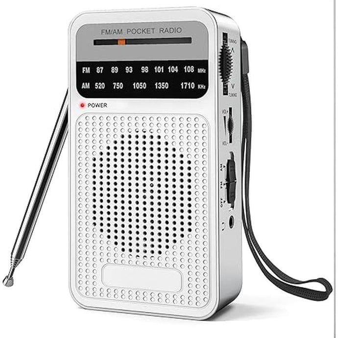 Portable Radio AM FM with Long Range Reception, Goodes Transistor Radio with Loud Speaker, Headphone Jack, 2AA Battery Operated for Indoor, Outdoor and Emergency Use - Silver