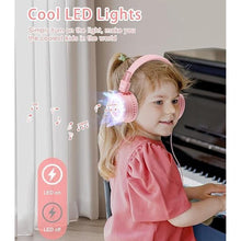 Load image into Gallery viewer, Kids Headphones with LED Lights for School, Upgrade USB Type C Kid Headphone with Microphone, Volume Limiter 85/94dB, Wired On Ear Headphones for Boys/Girls/Tablet/Travel -Pink
