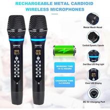 Load image into Gallery viewer, 4 Channel Rechargeable Wireless Microphone System, Pro UHF Metal Handheld Wireless Microphones Cordless Mics with Echo Treble BASS VOL Channel Control for Karaoke Singing Church(GT-200)

