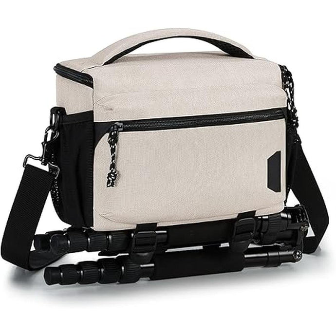 BAGSMART Small Camera Bag for Photographers, Compact Camera Shoulder Bags for DSLR/SLR/Mirrorless Cameras, Waterproof Crossbody Camera Case with Tripod Holder, Ivory White