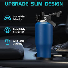 Load image into Gallery viewer, 32 oz Water Bottles with Straw &amp; Spout Lid - Keep Cold 48h &amp; Hot 24h Vacuum Slim Metal Insulated Flask Fits in The Car, Bike, Treadmill, Stroller, Golf Cart Cup Holder, Travel Coffee Mug
