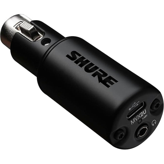 Shure MVX2U XLR-to-USB Digital Interface with Headphone Jack, Integrated Pre-amp with 60dB Gain Control, Zero-Latency Monitoring, 48V Phantom Power, ShurePlus Desktop App, 1m USB-C Cable