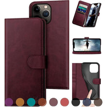 Load image into Gallery viewer, for iPhone 15 Pro Max 6.7&quot; Genuine Leather Wallet case ?RFID Blocking??4 Credit Card Holder??Real Leather? Flip Folio Book Phone case Protective Cover Women Men for Apple15ProMax case Wine Red
