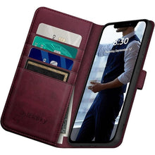 Load image into Gallery viewer, for iPhone 15 Pro Max 6.7&quot; Genuine Leather Wallet case ?RFID Blocking??4 Credit Card Holder??Real Leather? Flip Folio Book Phone case Protective Cover Women Men for Apple15ProMax case Wine Red
