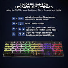 Load image into Gallery viewer, Computer Keyboard Wired,7-Color Rainbow LED Backlit, Quiet Light Up Keyboard with Multimedia Keys,Low Profile Chiclet Keys,Large Number Pad,Spill-Resistant, Anti-Wear Letters for Windows Mac PC Laptop
