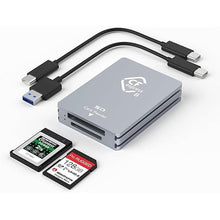 Load image into Gallery viewer, CFexpress Type B/SD Dual Slot Card Reader USB C, USB 3.2 Gen 2 10Gpbs, Compatible with CFexpress Type B Card/SD Memory Card, Aluminum CFexpress Card Adapter with USB C to USB C/USB A Cable

