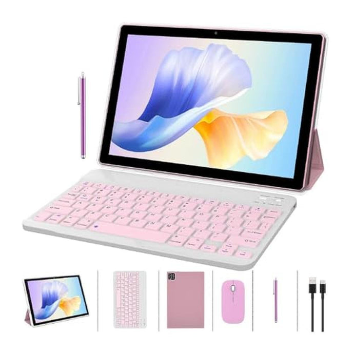 ZZB 2 in 1 Tablet with Keyboard Case Mouse Stylus Pen, 10 inch Tablet Android 14.0 Tablets PC Set, 8GB RAM+64GB ROM Tableta Computer 10.1