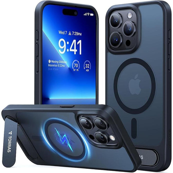 TORRAS Strong Magnetic & Seamless Stand for iPhone 15 Pro Max Case, Fit for MagSafe, Mil-Grade Drop Protection, Adjustable Kickstand Phone Case for iPhone 15 Pro Max, Slim Frosted Matte Black