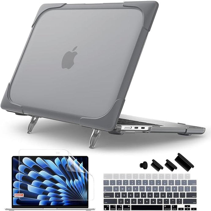 Batianda for M3 MacBook Air 15 inch Case 2024 A3114 A2941 (M2) 2023,Heavy Duty Shockproof Protective Hard Shell with Fold Kickstand & Keyboard Cover Screen Protector for Enhanced Durability, Grey