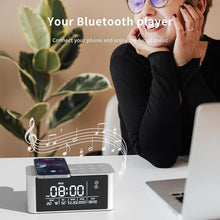 Load image into Gallery viewer, Bluetooth Speaker with Digital Alarm Clock, Wireless Charger, FM Clock Radio,Super Loudspeaker,Dimmable LED Display for Bedroom,Home, Adaptor
