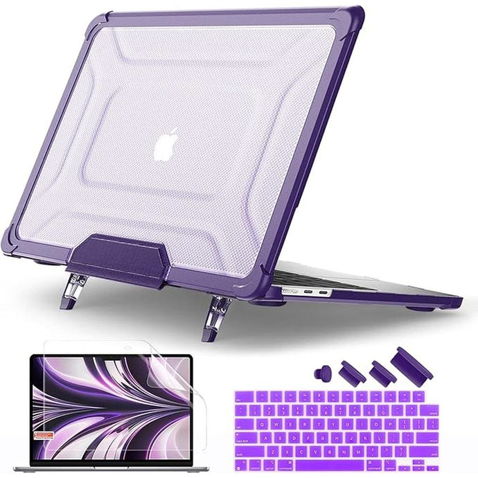 Batianda MacBook Air 15 inch Case 2024 2023 Model A3114 (M3)/ A2941 (M2)- Full Protection Anti-Collision Design Foldable Stand Durable TPU Bumper with Keyboard Cover and Screen Protector, Purple