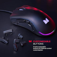 Load image into Gallery viewer, Monster Alpha 9.0 RGB Wired Gaming Mouse, Customizable Buttons, Programmable LED Lighting, True 16,000 Adjustable DPI, Ergonomic Optical PC Gaming Mouse for PC Gaming, Black
