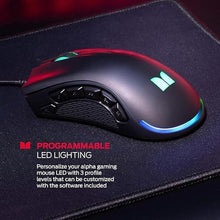 Load image into Gallery viewer, Monster Alpha 9.0 RGB Wired Gaming Mouse, Customizable Buttons, Programmable LED Lighting, True 16,000 Adjustable DPI, Ergonomic Optical PC Gaming Mouse for PC Gaming, Black
