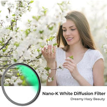 Load image into Gallery viewer, K&amp;F Concept 49mm White Mist 1/4 Filter, 18 Multi-Layer Coatings Dreamy Soft White Diffusion Filter with Cleaning Cloths for Portrait/Video/Vlog Photography

