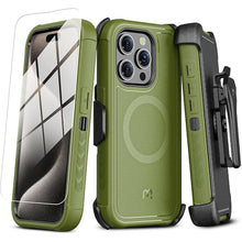 Load image into Gallery viewer, M MYBAT PRO Maverick Series iPhone 15 Pro Max Case with Belt Clip Holster,[Compatible with Magsafe]w/Screen Protector ,Anti-Drop,Shockproof,with 360°Rotating Kickstand,Heavy Duty Protection Army Green
