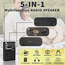 Load image into Gallery viewer, Wenpzeray Y-706 Portable Pocket Radio AM FM SW Band Receiver Battery Operated Transistor with Good Loud Sound Small Speaker Support USB/TF Card Play Headphone Jack for Indoor Outdoor Emergency (Black)
