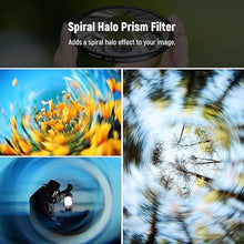 Load image into Gallery viewer, NEEWER 77mm Spiral Halo Camera Lens Filter, Prism K9 Optical Glass Special Effects Filter Photography Camera Lens Accessories with Tunnel Vision Warped Circular Halo Frame Effect
