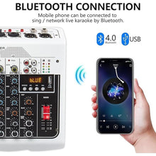 Load image into Gallery viewer, Audio Mixer 6 Channel DJ Mixer, Professional Sound Board Console with USB MP3 Bluetooth Input 48V For Live Performance Home Stage Karaoke
