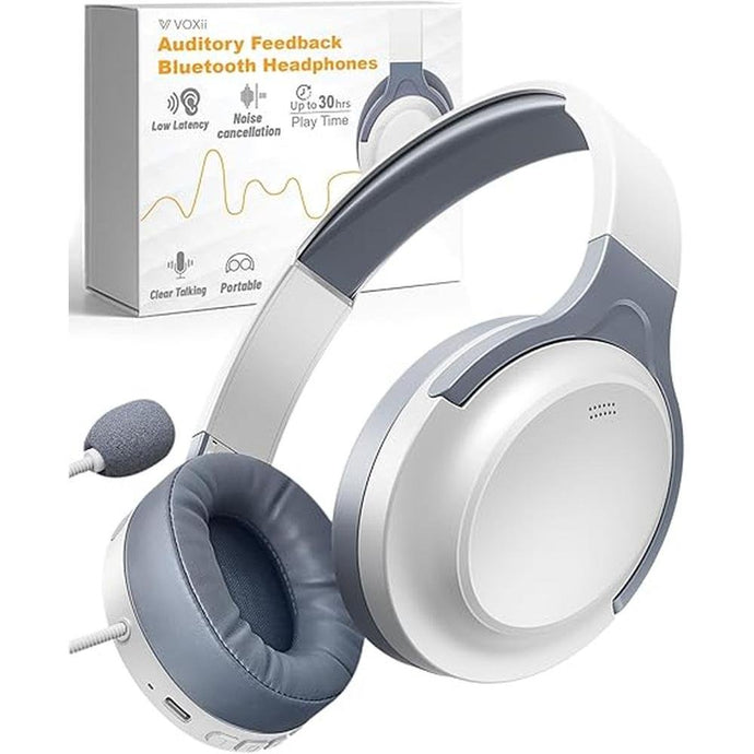 Auditory Feedback Wireless Headphones - Brain Training Bluetooth Headphones, Enhanced Speech, Language, Memory and Attention, for You and Your Children, Help with Autism ADHD (White)