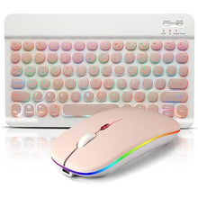 Load image into Gallery viewer, Bluetooth Keyboard and Mouse Combo for iPad - Rechargeable Wireless Keyboard &amp; Mouse with 7-Color Backlit Compatible with iPad 9th/8th Gen, iPad Pro/Air/Mini, iPhone14/13/12 Pro, Round Keys Pink
