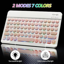 Load image into Gallery viewer, Bluetooth Keyboard and Mouse Combo for iPad - Rechargeable Wireless Keyboard &amp; Mouse with 7-Color Backlit Compatible with iPad 9th/8th Gen, iPad Pro/Air/Mini, iPhone14/13/12 Pro, Round Keys Pink
