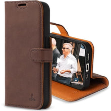 Load image into Gallery viewer, Snakehive Leather Wallet for iPhone 15 Pro - Real Leather Wallet Phone Case - Genuine Leather with Viewing Stand and 3 Card Holder - Flip Folio Cover with Card Slot (Brown)
