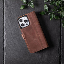 Load image into Gallery viewer, Snakehive Leather Wallet for iPhone 15 Pro - Real Leather Wallet Phone Case - Genuine Leather with Viewing Stand and 3 Card Holder - Flip Folio Cover with Card Slot (Brown)
