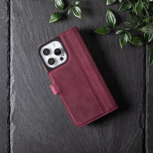 Load image into Gallery viewer, Snakehive Leather Wallet for iPhone 15 Pro Max - Real Leather Wallet Phone Case - Genuine Leather with Viewing Stand and 3 Card Holder - Flip Folio Cover with Card Slot (Plum)

