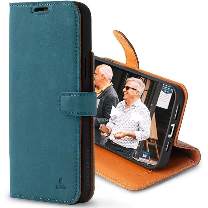Snakehive Leather Wallet for iPhone 15 Plus - Real Leather Wallet Phone Case - Genuine Leather with Viewing Stand and 3 Card Holder - Flip Folio Cover with Card Slot (Teal)