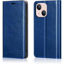 Load image into Gallery viewer, Belemay Case Compatible with iPhone 15 Wallet Case-Genuine Leather-RFID Blocking Card Holders-Shockproof TPU Shell-Kickstand-Durable Flip Cover-Book Folding Phone Case Women Men (6.1-inch) Blue
