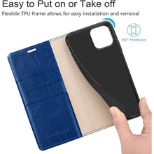 Load image into Gallery viewer, Belemay Case Compatible with iPhone 15 Wallet Case-Genuine Leather-RFID Blocking Card Holders-Shockproof TPU Shell-Kickstand-Durable Flip Cover-Book Folding Phone Case Women Men (6.1-inch) Blue
